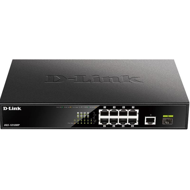 Коммутатор D-Link DGS-1010MP (9xGE PoE, 1xSFP, 125W)