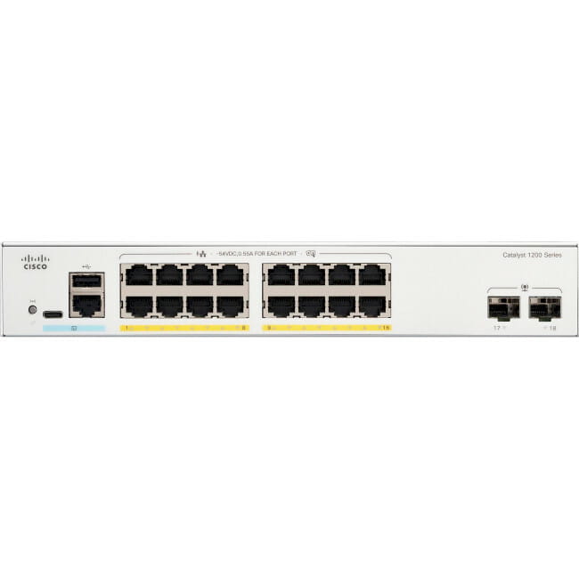 Коммутатор Cisco Catalyst C1200-16P-2G (16хGE PoE, 2xGE SFP, 120 Вт, USB, управляемый)