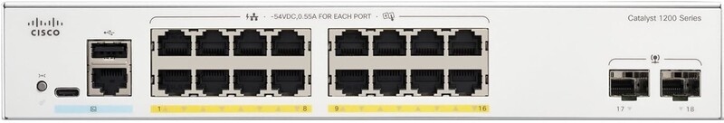 Коммутатор Cisco Catalyst C1200-16P-2G (16хGE PoE, 2xGE SFP, 120 Вт, USB, управляемый)