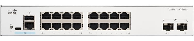 Комутатор Cisco Catalyst C1300-16T-2G (16хGE, 2xGE SFP, USB, керований)