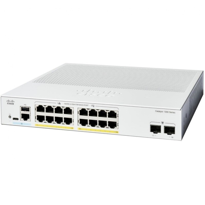 Комутатор Cisco Catalyst C1300-16P-2G (16хGE PoE, 2xGE SFP, 120 Вт, USB, керований)