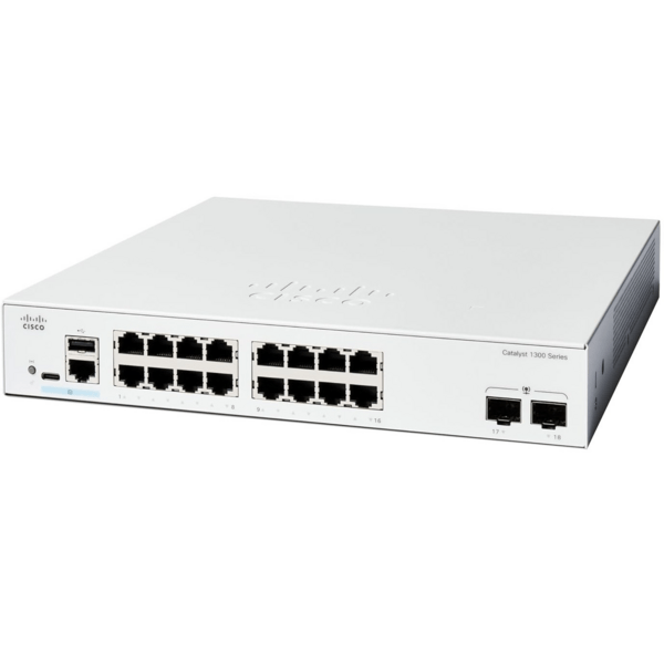 Коммутатор Cisco Catalyst C1300-16P-2G (16хGE PoE, 2xGE SFP, 120 Вт, USB, управляемый)