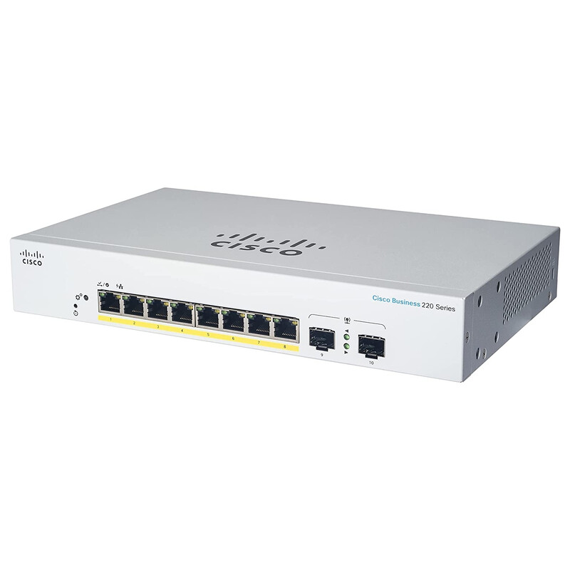 Комутатор Cisco Business CBS220-8P-E-2G-EU (8xGE PoE, 2xSFP, 65 Вт, Smart)