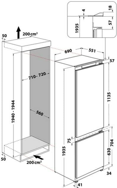 Встраиваемый холодильник Whirlpool WHSP70T121