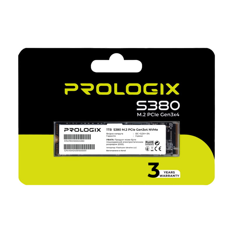 Накопитель SSD 1TB Prologix S380 M.2 2280 PCIe 3.0 x4 NVMe TLC (PRO1000GS380)