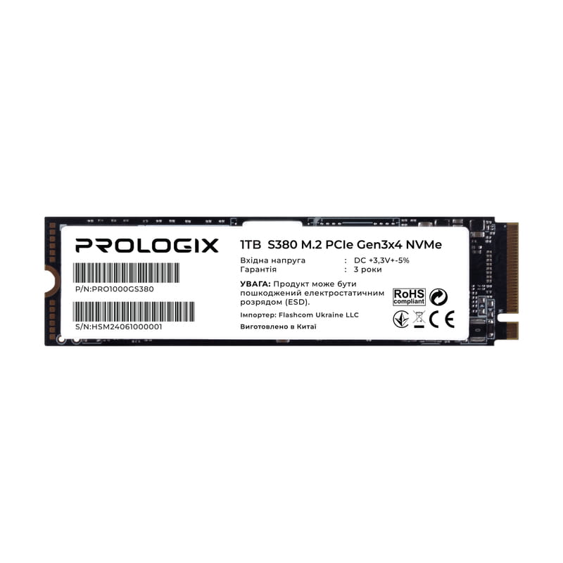 Накопитель SSD 1TB Prologix S380 M.2 2280 PCIe 3.0 x4 NVMe TLC (PRO1000GS380)