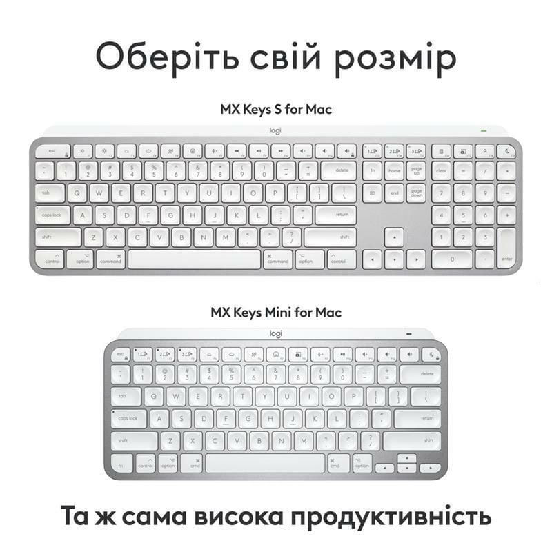 Клавiатура бездротова Logitech MX Keys S for Mac Pale Grey (920-011638)