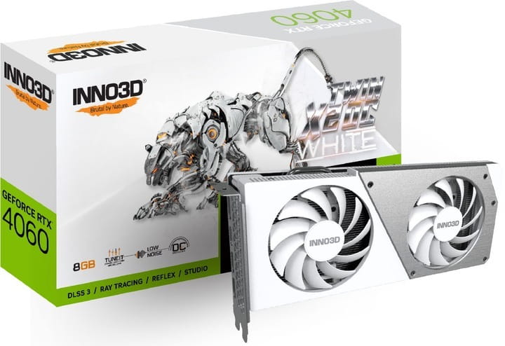 Видеокарта GF RTX 4060 8GB GDDR6 Twin X2 OC White Inno3D (N40602-08D6X-173051W)