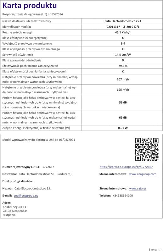 Вытяжка Cata LF 2060 X