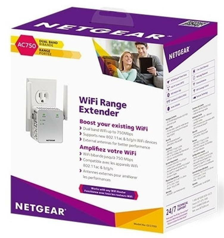 Расширитель WiFi-покрытия Netgear EX3700 (EX3700-100PES) (AC750, 1xFE LAN, 2x внешн. ант.)