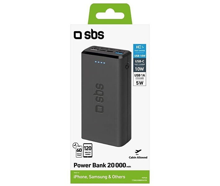 Универсальная мобильная батарея SBS 20000 mAh Black (8018417293948)