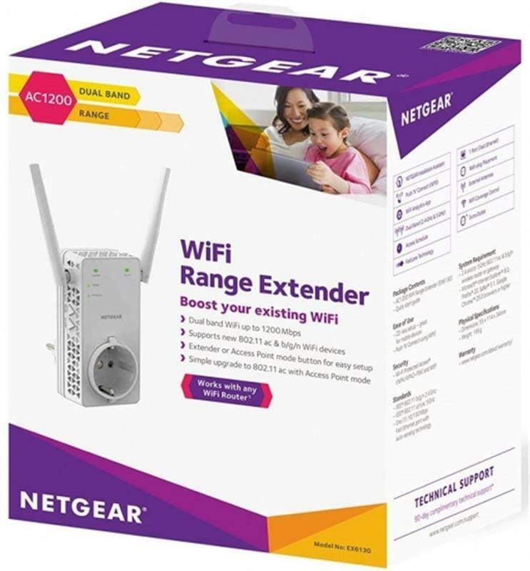 Расширитель WiFi-покрытия Netgear EX6130 (EX6130-100PES) (AC1200, 1xFE LAN, 2x внешн. ант.)