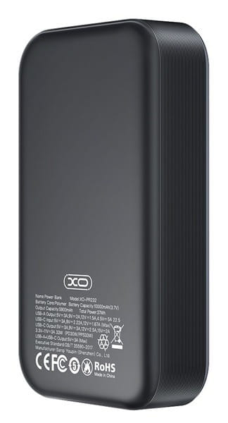 Універсальна мобільна батарея XO PR232 10000mAh PD30W + PPS33W Black