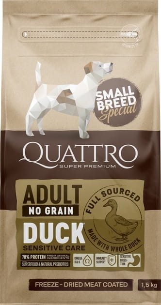 Сухой корм для взрослых собак мелких пород Quattro Special Small Breed Adult с уткой 1.5 кг