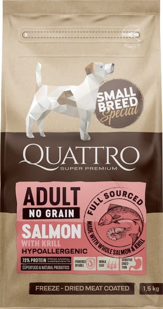 Сухой корм для собак мелких пород Quattro Special Small Breed Adult с лососем и крилем 1.5 кг