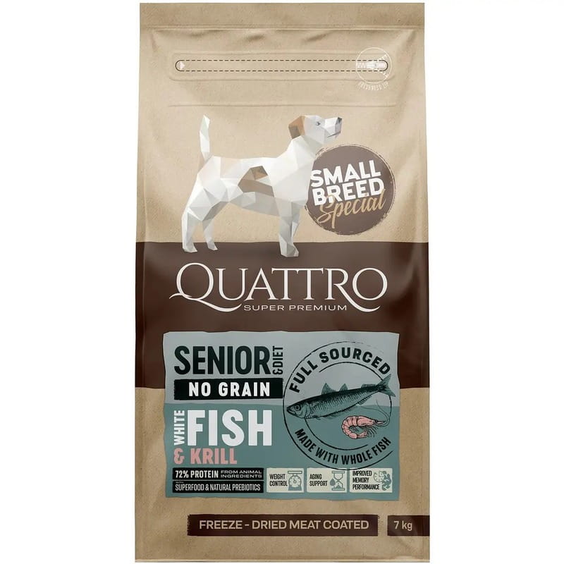 Сухий корм для літніх собак дрібних порід Quattro Special Small Breed Senior з білою рибою 7 кг