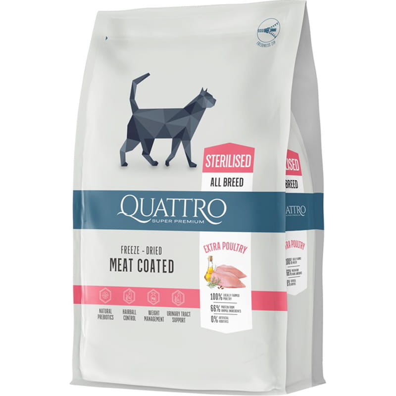 Сухий корм для стерилізованих кастрованих котів Quattro Super Premium Sterilised з м`ясом птиці 1.5 кг
