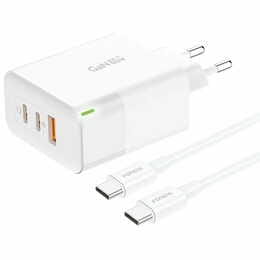 Сетевое зарядное устройство Foneng GAN65 USB-A 2xUSB-C GaN 65W White + кабель USB-C