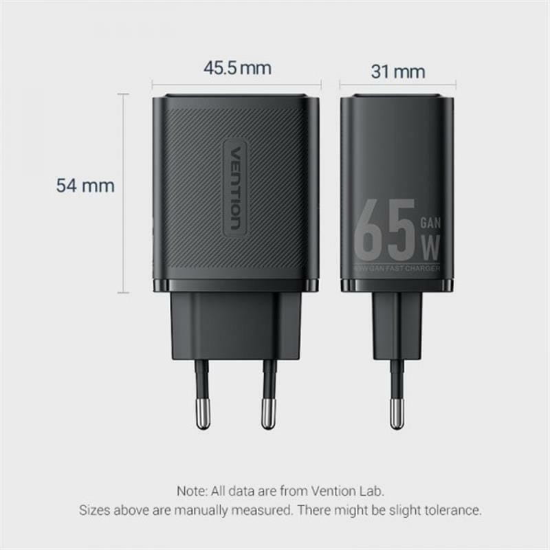 Сетевое зарядное устройство Vention GaN III PD 65W QC3.0 5A Black (FERB0-EU)