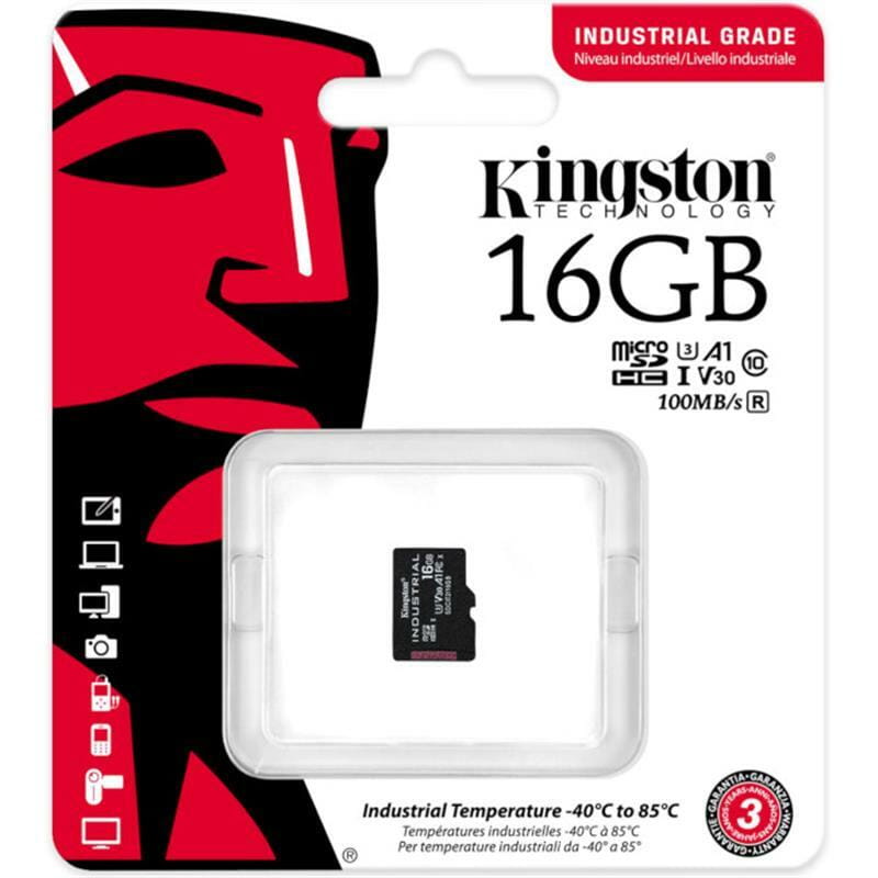 Карта памяти MicroSDHC 16GB UHS-I/U3 Class 10 Kingston Industrial (SDCIT2/16GBSP)