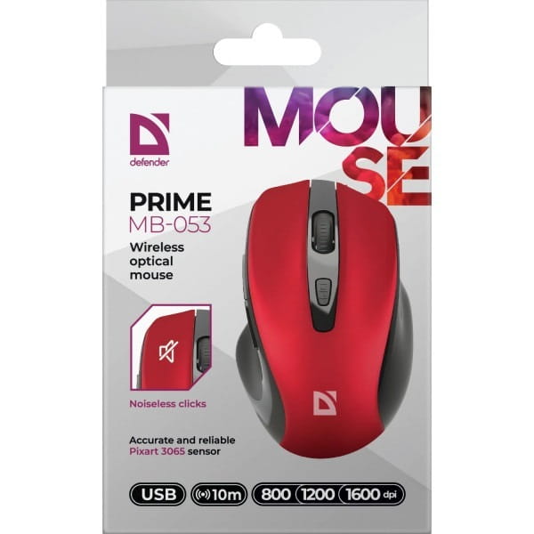 Мышь беспроводная Defender Prime MB-053 Red/Black (52052)