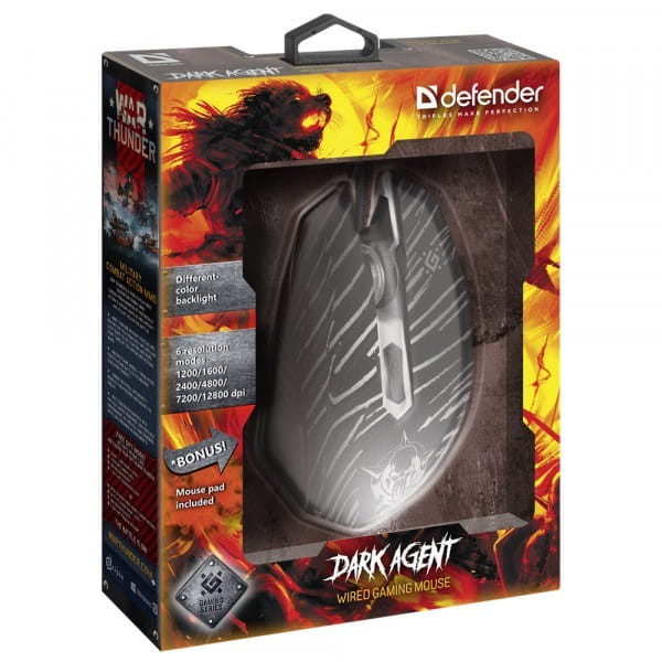 Мышь Defender Dark Agent GM-590L + коврик Black (52590)