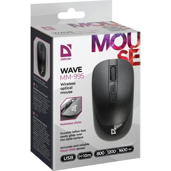 Мышь беспроводная Defender Wave MM-995 Black (52995)