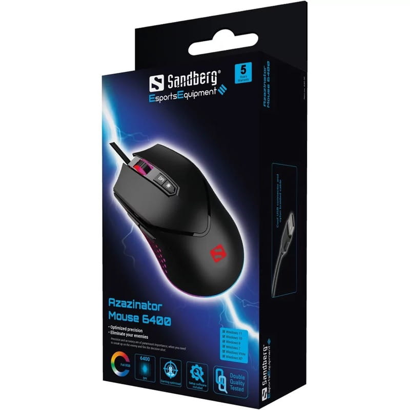 Мышь Sandberg Azazinator Mouse 6400 RGB Black (640-20)