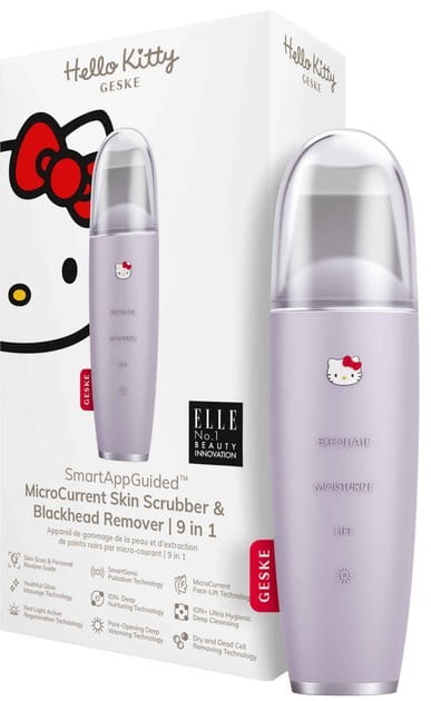 Микротоковый скрабер для кожи и устранения черных точек Geske MicroCurrent Skin Scrubber & Blackhead Remover 9 в 1 by Hello Kitty Purple (HK000045PU01)