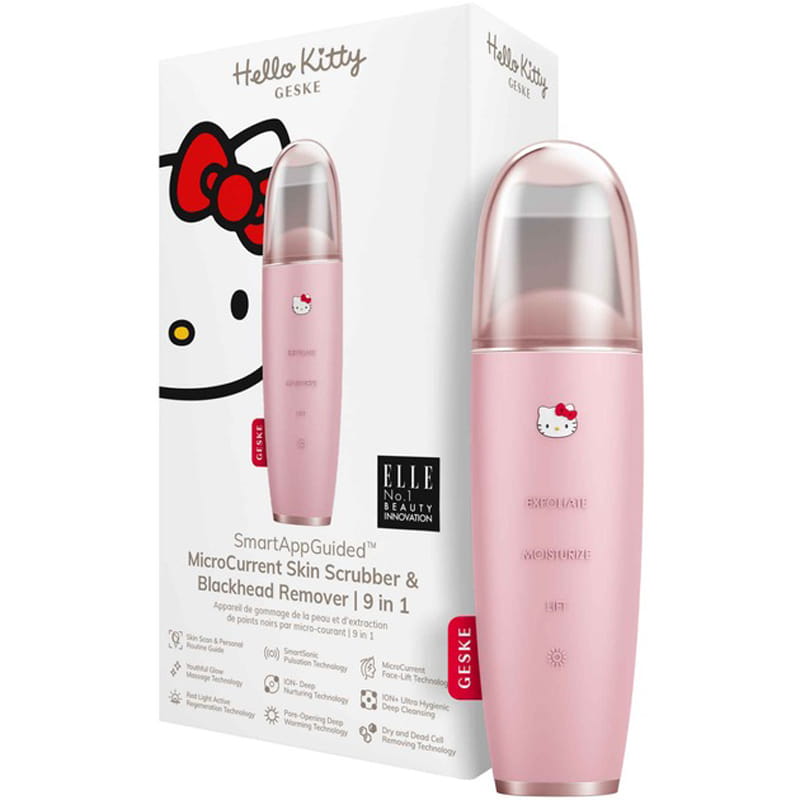 Микротоковый скрабер для кожи и устранения черных точек Geske MicroCurrent Skin Scrubber & Blackhead Remover 9 в 1 by Hello Kitty Pink (HK000045PI01)