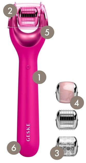 Електронний ролик для обличчя з мікроголками Geske MicroNeedle Face Roller 9 в 1 Magenta (GK000053MG01)