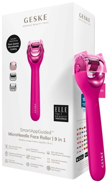 Електронний ролик для обличчя з мікроголками Geske MicroNeedle Face Roller 9 в 1 Magenta (GK000053MG01)