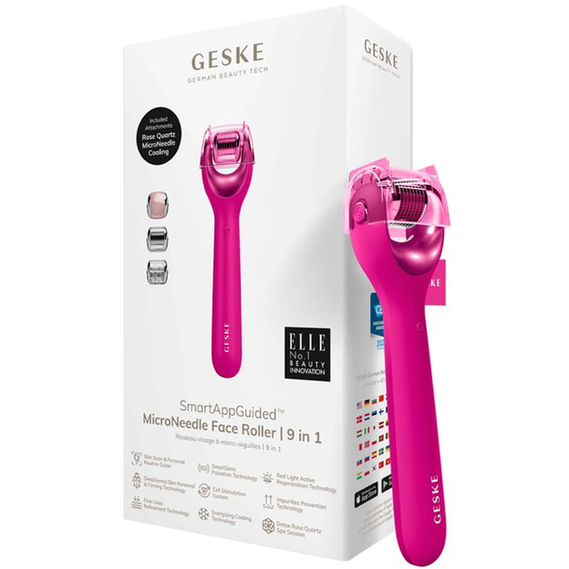 Електронний ролик для обличчя з мікроголками Geske MicroNeedle Face Roller 9 в 1 Magenta (GK000053MG01)