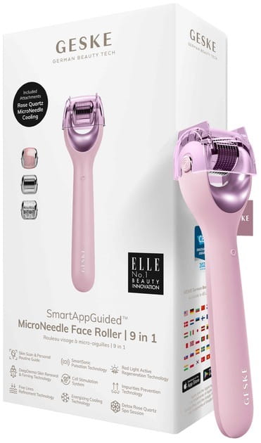 Електронний ролик для обличчя з мікроголками Geske MicroNeedle Face Roller 9 в 1 Pink (GK000053PK01)