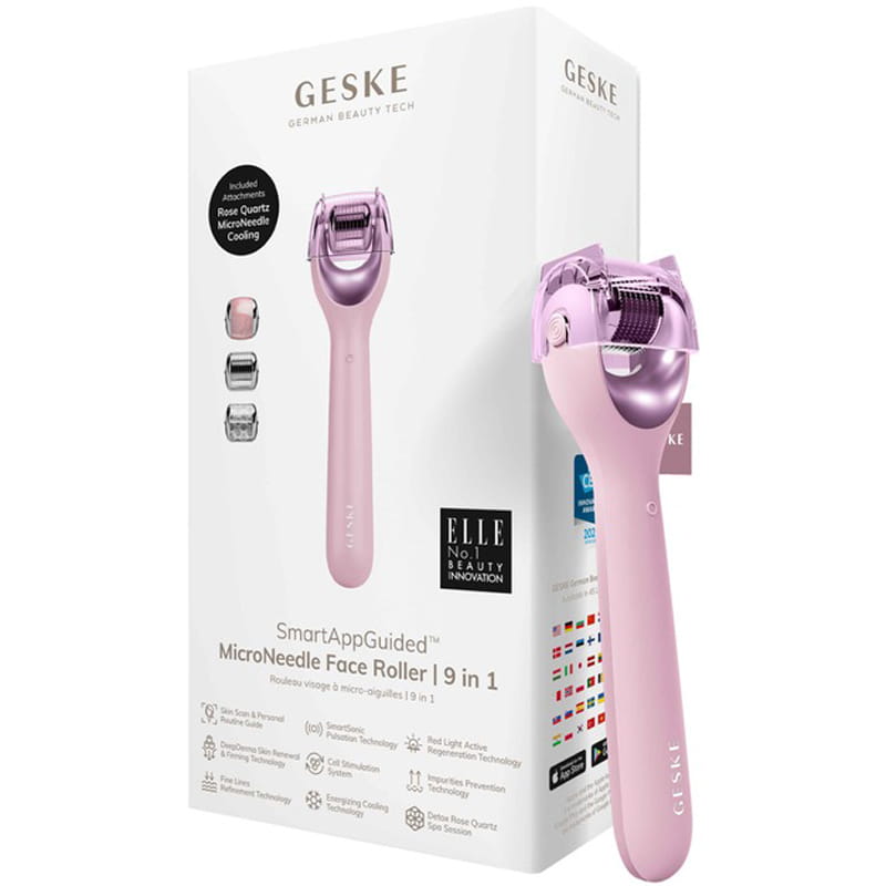 Электронный ролик для лица с микроиглами Geske MicroNeedle Face Roller 9 в 1 Pink (GK000053PK01)