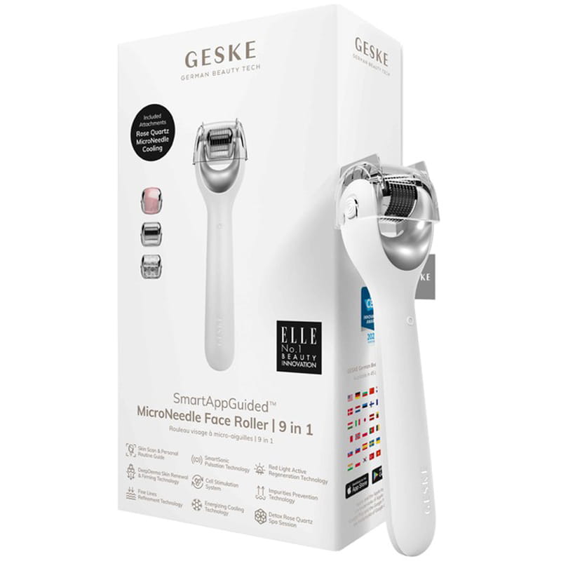 Електронний ролик для обличчя з мікроголками Geske MicroNeedle Face Roller 9 в 1 White (GK000053WH01)