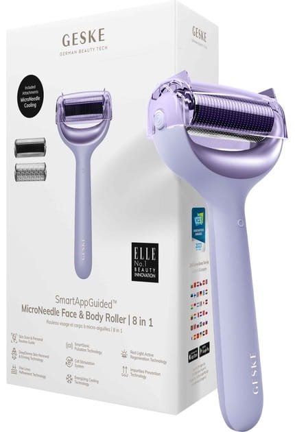 Електронний ролик для обличчя і тіла з мікроголками Geske MicroNeedle Face & Body Roller 8 в 1 Purple (GK000043PL01)