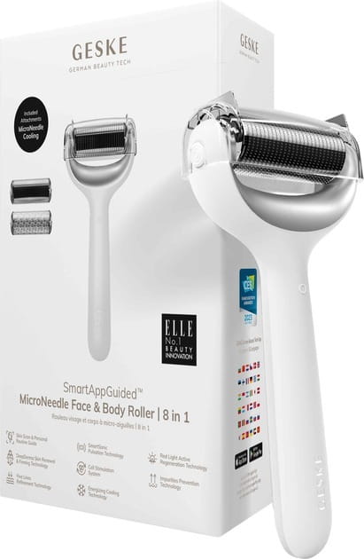 Електронний ролик для обличчя і тіла з мікроголками Geske MicroNeedle Face & Body Roller 8 в 1 White (GK000043WH01)