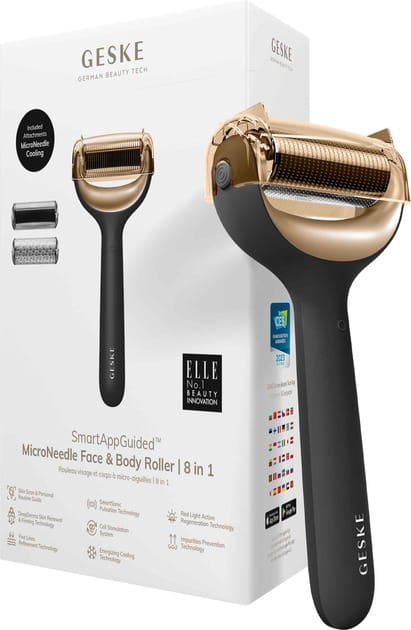 Електронний ролик для обличчя і тіла з мікроголками Geske MicroNeedle Face & Body Roller 8 в 1 Gray (GK000043GY01)