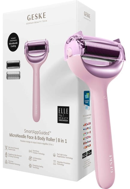 Електронний ролик для обличчя і тіла з мікроголками Geske MicroNeedle Face & Body Roller 8 в 1 Pink (GK000043PK01)