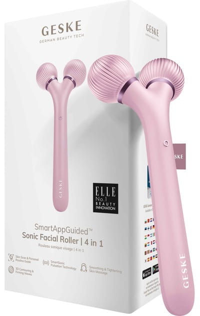 Электронный звуковой ролик для лица Geske Sonic Facial Roller 4 в 1 Pink (GK000040PK01)