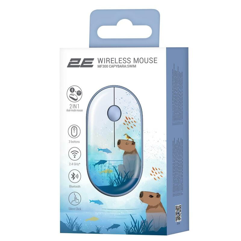 Мышь беспроводная 2E MF300 Capybara Swim Silent WL BT Blue (2E-MF300WCAPIBARABL)