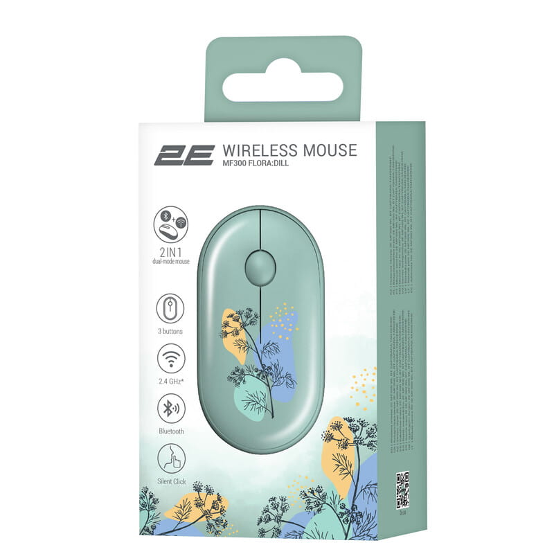 Мышь беспроводная 2E MF300 Flora Dill Silent WL BT Green (2E-MF300WFLORAGN)