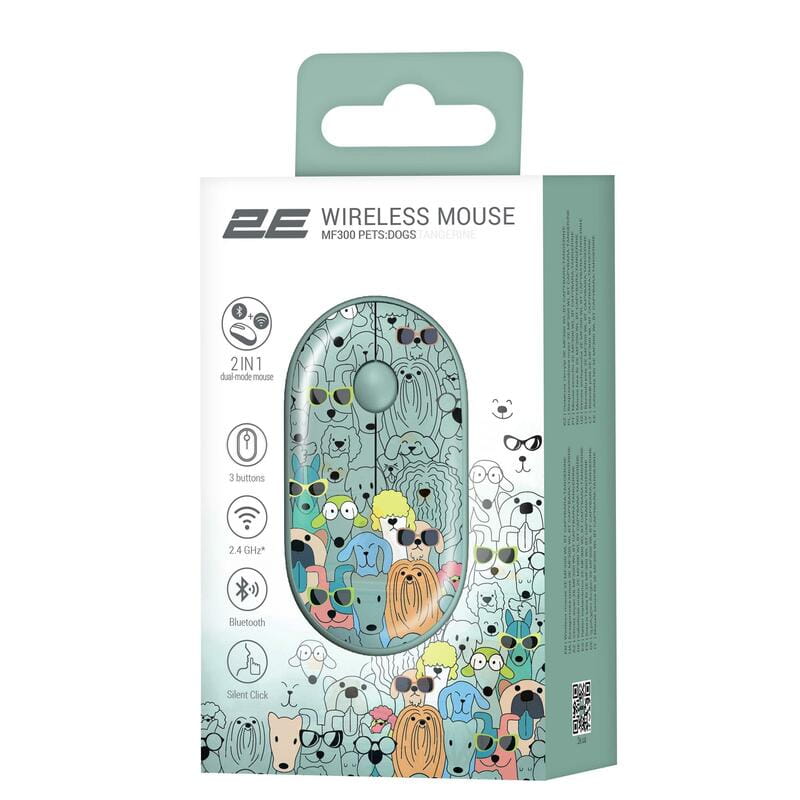 Мышь беспроводная 2E MF300 Pets Dogs Silent WL BT Green (2E-MF300WPETSGN)