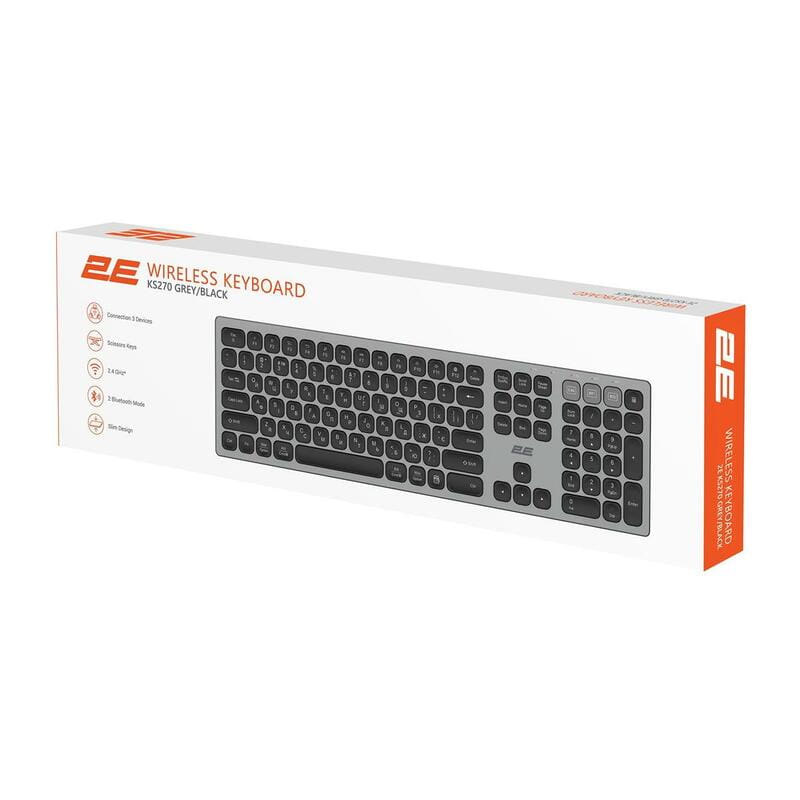 Клавиатура беспроводная 2E KS270 WL/BT EN/UKR Grey/Black (2E-KS270WBGR_UA)