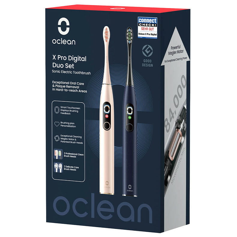 Умная зубная электрощетка Oclean X Pro Digital Duo Set Dark Blue + Golden (6970810554274)