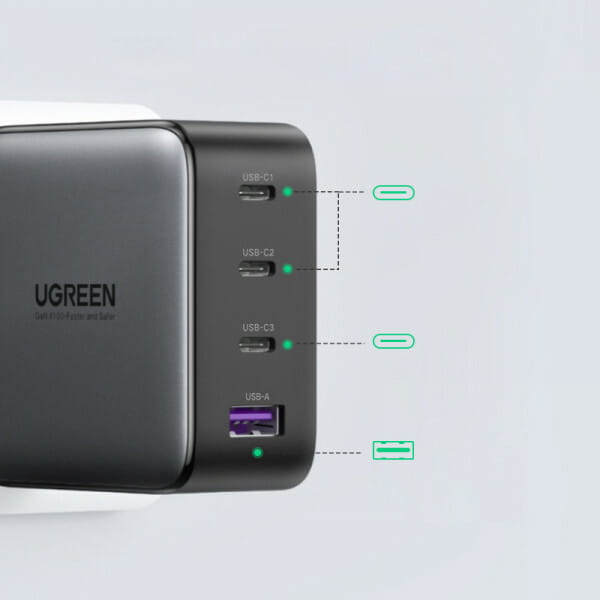 Зарядное устройство Ugreen CD226 3xUSB 100W (3xUSB-C + USB-A) Black (40747)