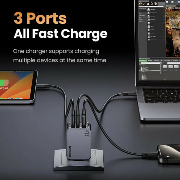 Зарядное устройство Ugreen Nexode Pro X755 65W GaN (2хUSB-C+USB-A) Gray (25871)