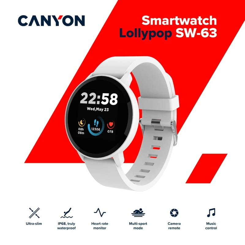 Смарт-часы Canyon Lollypop SW-63 Silver White (CNS-SW63SW)