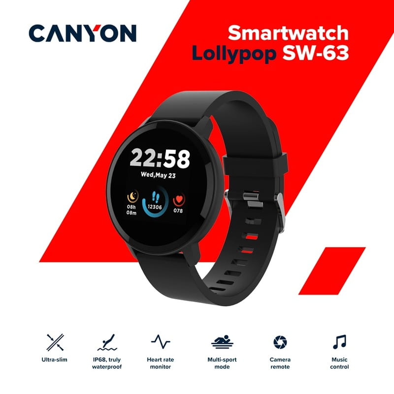 Смарт-часы Canyon Lollypop SW-63 Black (CNS-SW63BB)